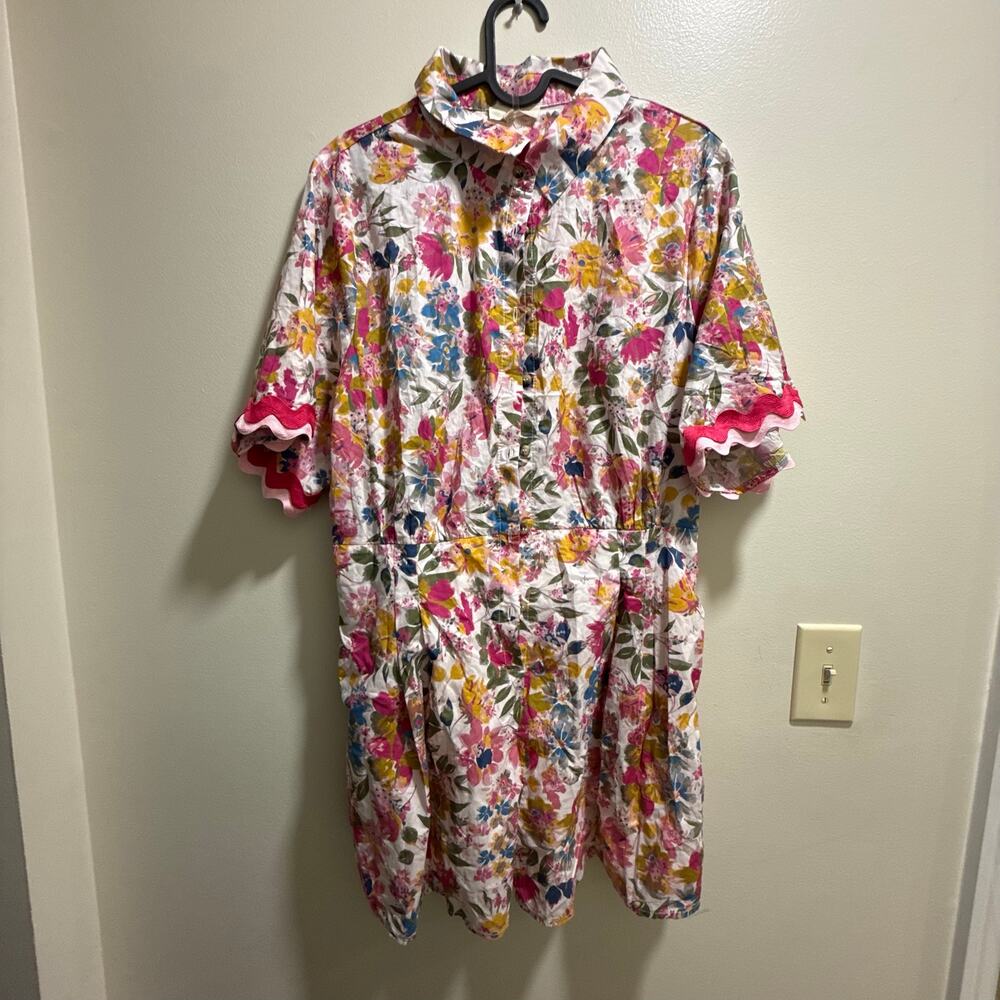 Entro Boutique | Preppy Summer Floral Ric Rac Trim Romper 100% Cotton Spring - Picture 3 of 13